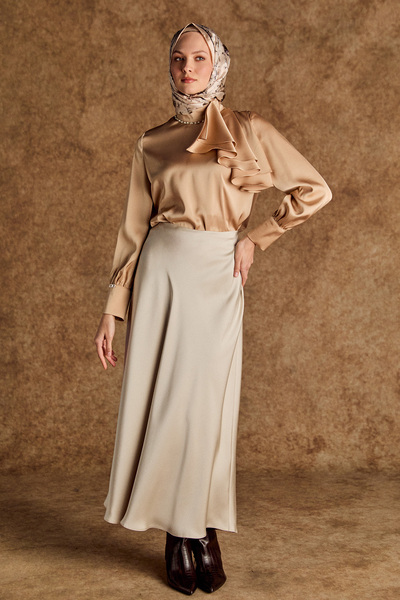 Setrms Volanlı Saten Kısa Gömlek