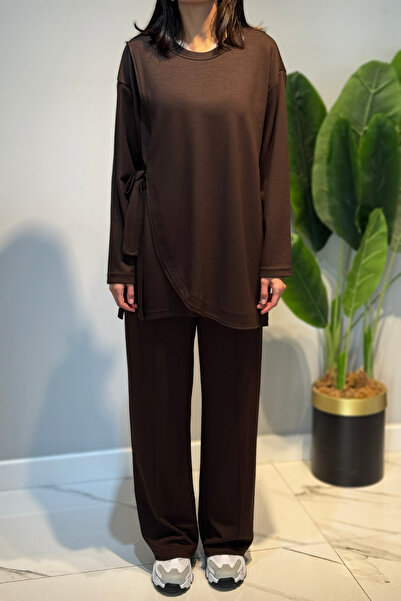 Lale Butik Lace Detail Tunic Trousers Set 2117 Brown