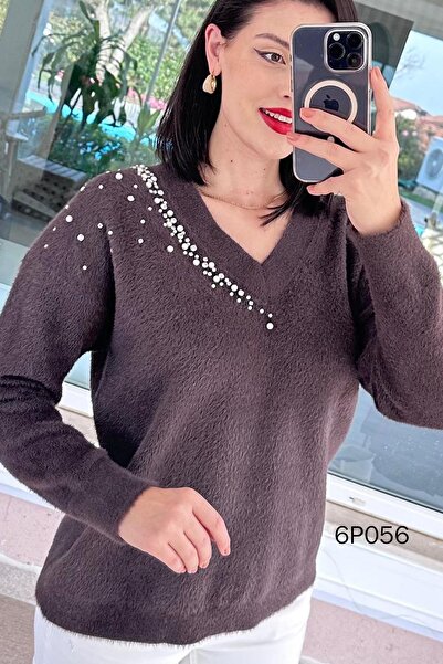 İnce Topuk Prive Series Pearl Beard Knitwear Blouse 6P056
