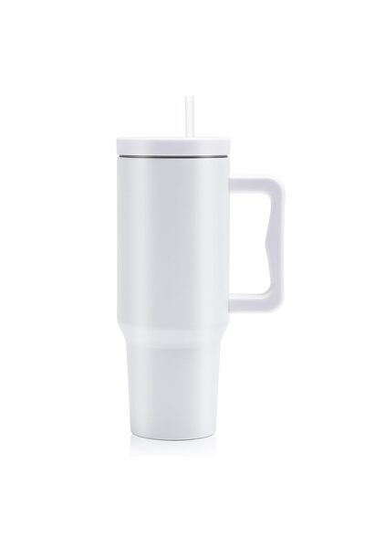Generic 1200ml Vacuum Insulated Tumbler with Lid and Straw for Water, Iced Tea or Coffee, White