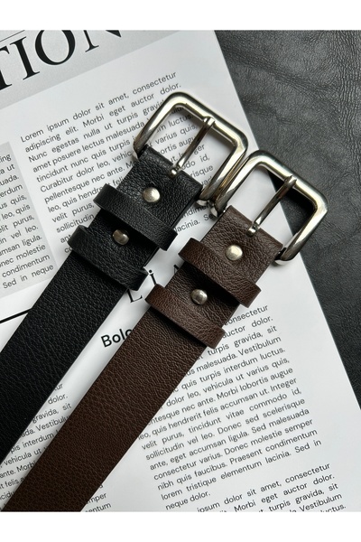 LİA KEMER Pachet de 2 curele cu cataramă argintie pentru femei, cu model drep...