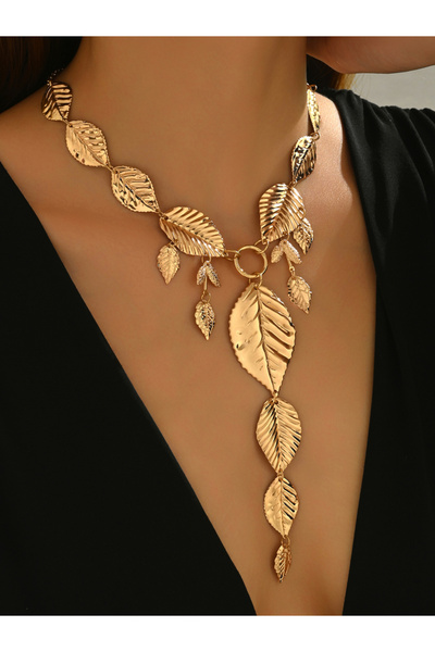 Take Two By Styli Gold Leaf Pendant Long Necklace