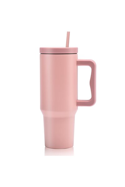 Generic 1200ml Vacuum Insulated Tumbler with Lid and Straw for Water, Iced Tea or Coffee, Pink