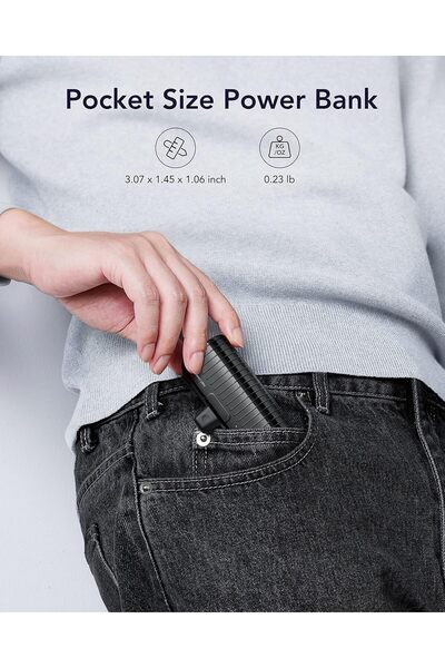 Veger Mini Power Bank 5000mAh 20W PD QC3.0 USB-C Portable Charger with Foldable Stand - Black