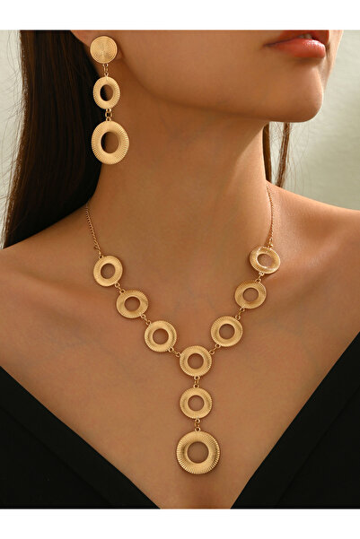 Take Two By Styli طقم قلادة وأقراط دائرية ذهبية