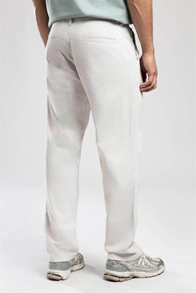 Lee Cooper Matteo Mid-High Waist Loose Straight Cut Straight Leg 100% Cotton Ecru Men's Trousers