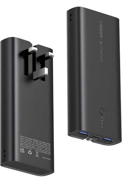 Veger Power Bank 10000mAh 22.5W Fast Charging Portable Charger with Built-in Cables & AC Plug