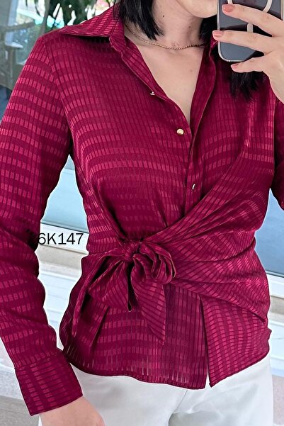 İnce Topuk Kare Jacquard Satin Shirt 6K147