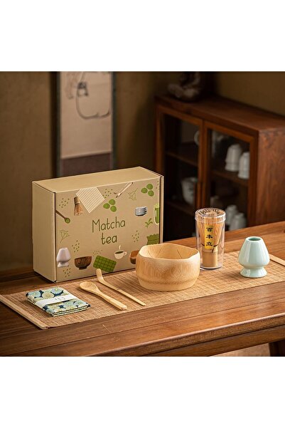 COOYA 7Pcs Japanese Matcha Tea Set, Bamboo Matcha Bowl with Tea Mat, Scoop,For Japanese Tea Ceremony