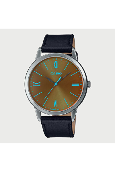 Casio ساعة رجالية سوداء تناظرية بسوار جلدي - MTP-E600L-1BDF