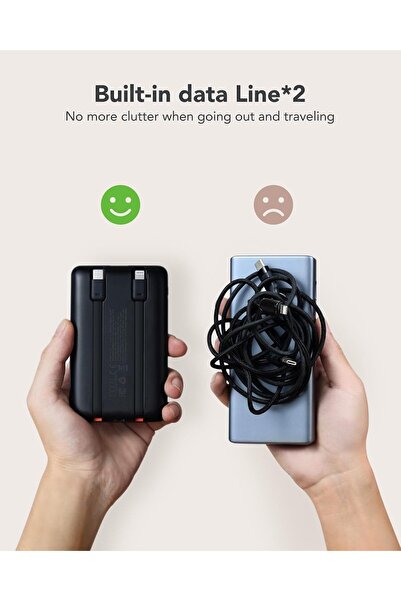 Veger Mini Portable Charger 10000mAh Power Bank with Built-in Cables & Digital Display