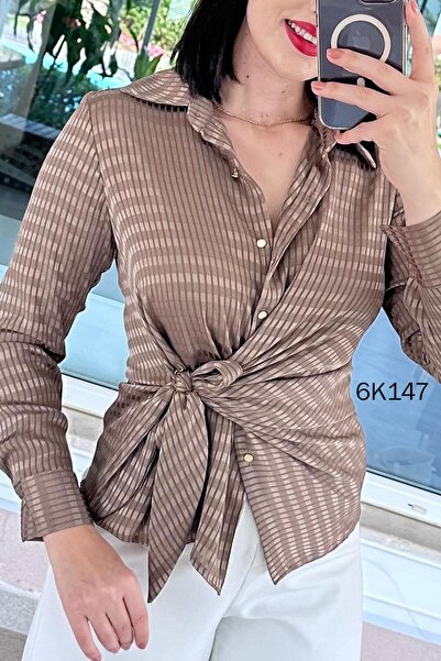 İnce Topuk Kare Jacquard Satin Shirt 6K147
