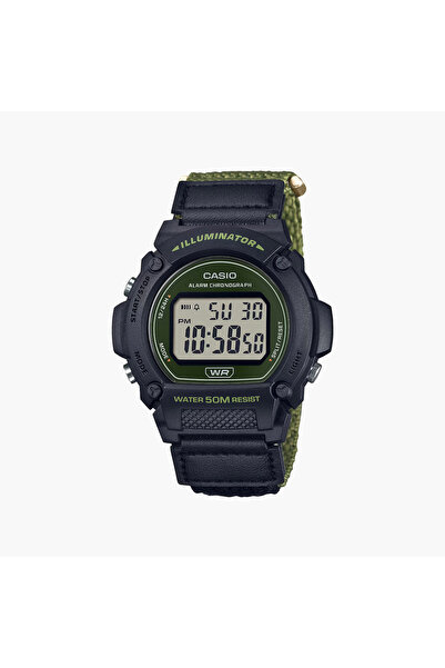 Casio ساعة يد رقمية سوداء للجنسين بسوار من القماش | W-219HB-3AVDF | 46 مم