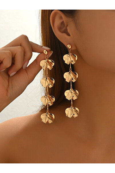 Take Two By Styli Women Gold Leaf Dangle Earrings