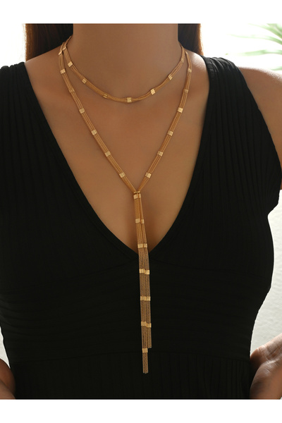 Take Two By Styli Gold Tassel Chain Necklace