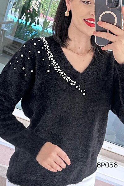 İnce Topuk Prive Series Pearl Beard Knitwear Blouse 6P056