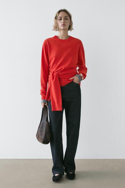 Massimo Dutti %100 Yün Bel Detaylı Örme Süveter