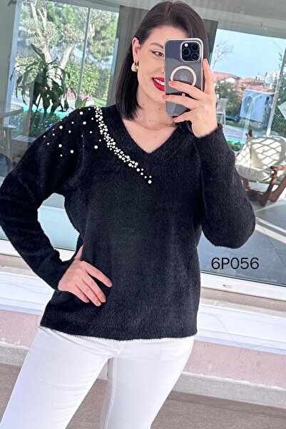 İnce Topuk Prive Series Pearl Beard Knitwear Blouse 6P056