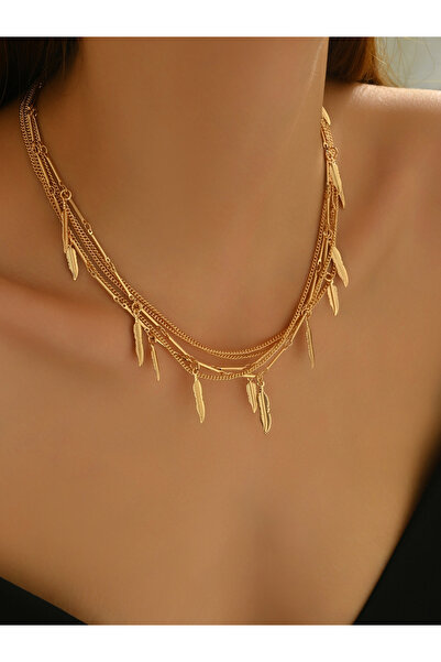 Take Two By Styli Gold Multi-Layer Leaf Pendant Necklace