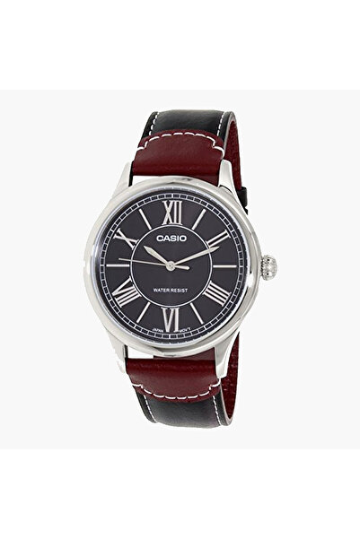 Casio Men Black Analog Leather Strap Watch - MTP-E113L-1ADF