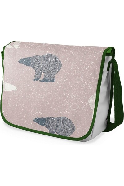 OEM Bonamaison shoulder bag digitally printed, black strap, 1 compartment, 29x36 cm, bear pattern,