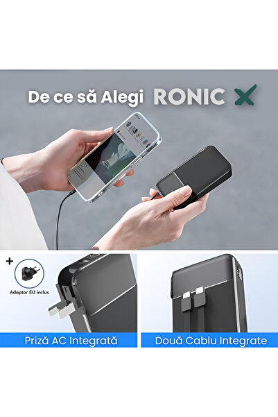 RONIC X Independent external battery 20,000mAH, PD 22.5W, 2 integrated cables, socket charging, adapter