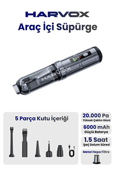 HARVOX 20000pa Güçlü Vakum Araç Süpürgesi 6000mAh Bataryalı Üflemeli Led Aydı...