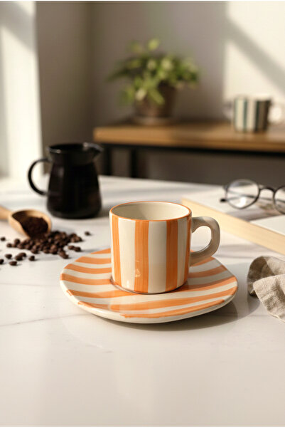 FH finehome Elly Striped Saucer Cup Orange