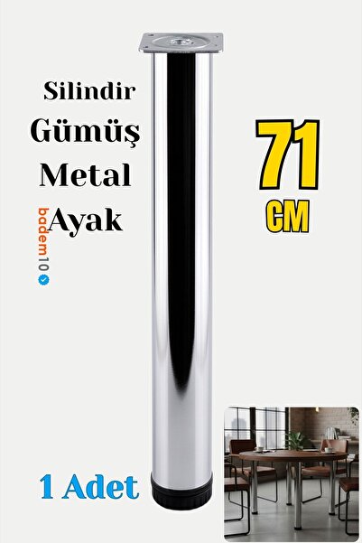 Badem10 Πόδι τραπεζιού από ασημί μέταλλο Tombul Chrome 71 cm, μονό, ανθεκτικό, μοντέλο στήριξης επίπλων