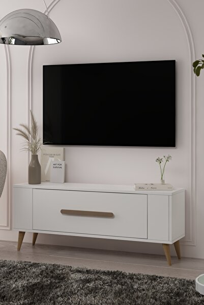 DEMONTE DECOR TV1336DD RETRO-128 TV SEHPASI BEYAZ-SAFİRMEŞE
