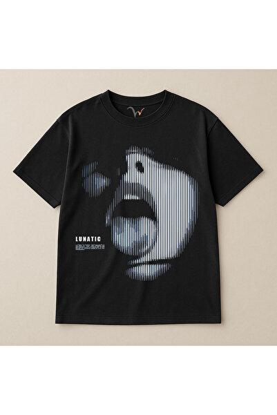 WİDİ Lunatic Linear Effects Digital με τύπωμα Streetwear 100% βαμβακερό μπλου...