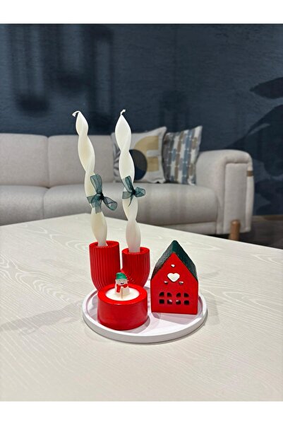 HomeAlışveriş Christmas Candle Set with Tray