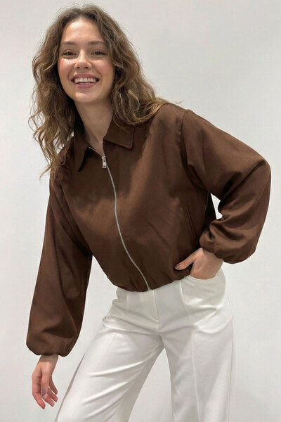 Bigdart Women's Oversized Zippered Jacket 0735 - Brown