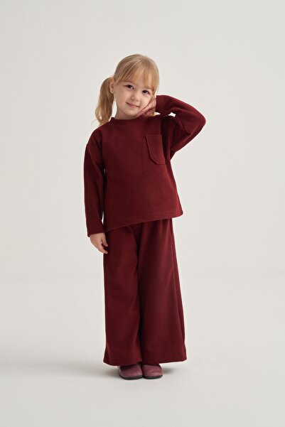 EBU Prive Set de îmbrăcăminte din material otoman pentru fete, roșu claret