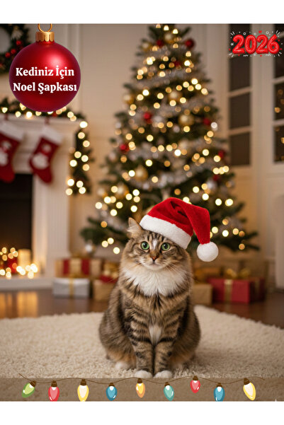 Komano Pontika Yeni Yıl Kedi Köpek Şapkası, Yılbaşı Şapkası, Ponponlu Noel Ba...