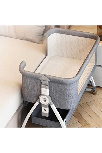 LULLS Next2Me Foldable Rocking Baby Cot with Adjustable Height, Reclining Position, Wheels, Bottom Storage Box and Mosquito Net