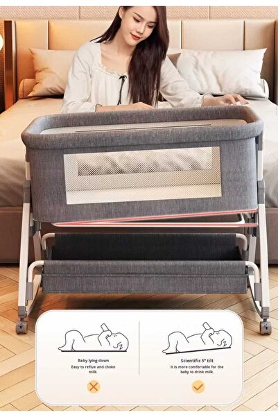 LULLS Next2Me Foldable Rocking Baby Cot with Adjustable Height, Reclining Position, Wheels, Bottom Storage Box and Mosquito Net