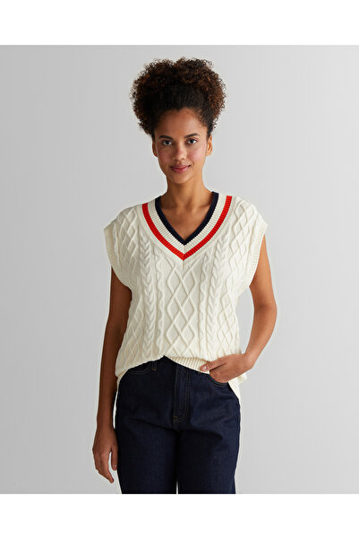 Gant Kadın Krem Relaxed Fit V Yaka Triko