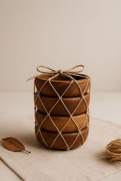 Mek life Set of 4 Natural Acacia Wood Snack Bowls |   Presentation, Breakfast...