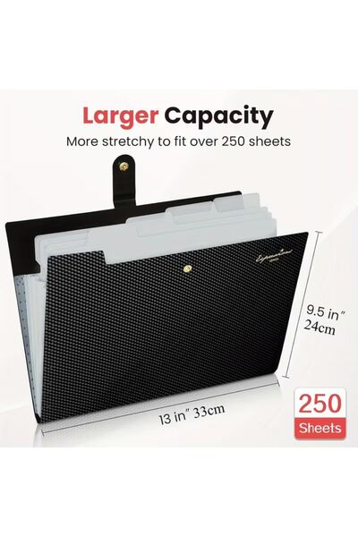 Vox Art A4 Körüklü Evrak Dosyası 5 Bölmeli Akordiyon, Siyah