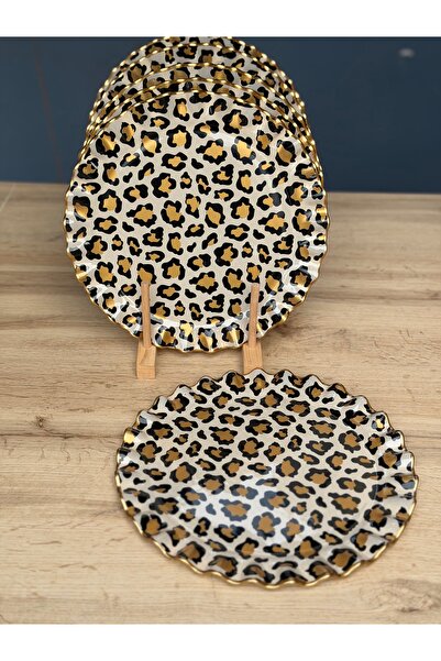 Hediye Köşkü Leopar 6lı Lüks Cam Servis Tabak