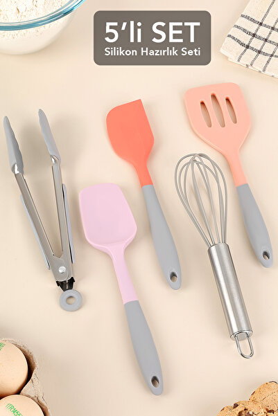 Meleni Home 5 Parça Silikon Yemek Hazırlık Seti - Isıya Dayanıklı Yapışmaz Çı...