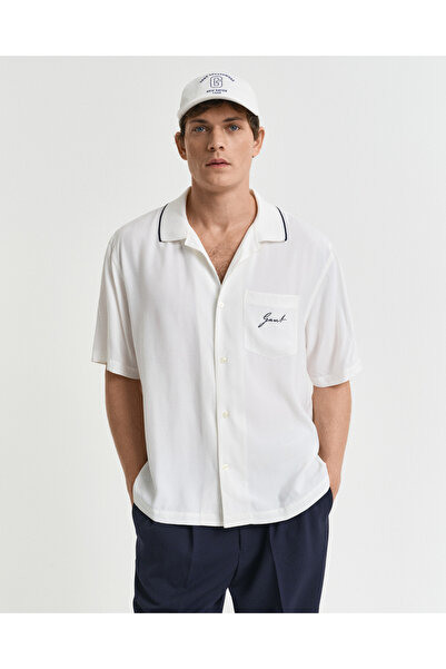 Gant Erkek Krem Relaxed Fit Klasik Yaka Logolu Gömlek