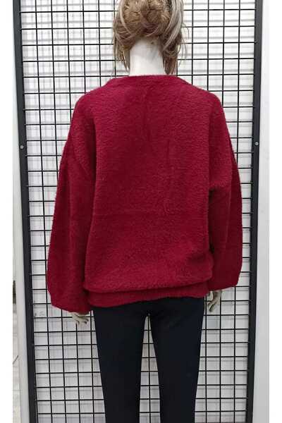 WIENELLA Women's Balloon Sleeve Bearded Fabric Knitwear Sweater