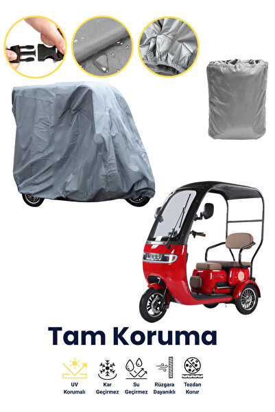 dokaca Gri Kabinli, 3 Teker, Tek Koltuk Moped Brandası, Kabinli Elektrikli Mo...