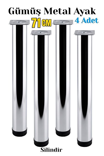 Badem10 Tombul 4’lü Set Krom 71 cm Gümüş Metal Sehpa Masa Ayağı Dayanıklı Mob...