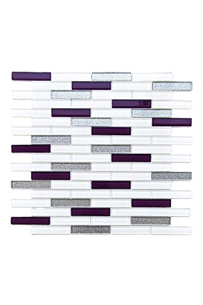 MozaiKristaL Mutfak tezgah arası, 15x73x4mm. Beyaz-Mürdüm-Gümüş, 30x30cm. Fil...