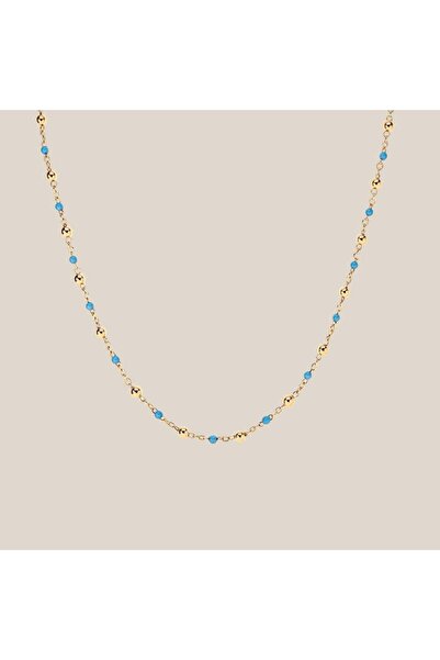 ALTINTAŞ KUYUMCULUK Minimal Mavi Mineli Toptop Altın Kolye