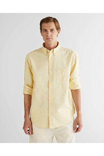 Gant Erkek Sarı Relaxed Fit Düğmeli Yaka Çizgili Gömlek
