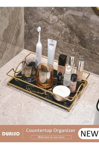 DOMEET Vanity Tray, Luxury Bathroom Counter Tray, Space Saving Shelf Metal Fr...